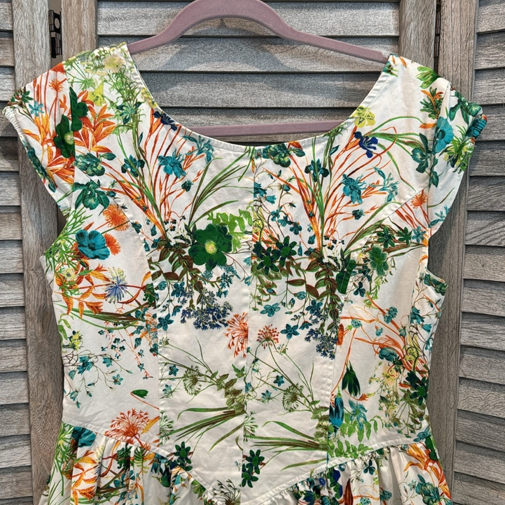 eshakti Cream Floral Fit-and-Flare Dress with Green & Teal Accents - Picture 8 of 11